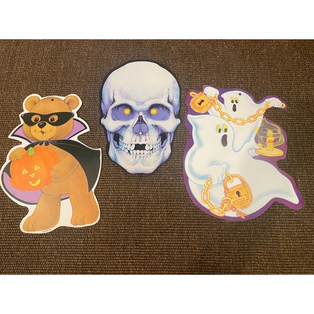 Lot Of 4 1990s Reversible Die Cut Halloween Decor Flocked Vintage